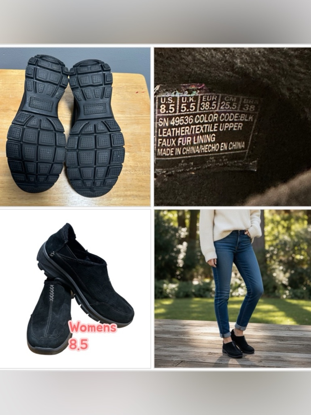 Skechers Women's Relaxed Fit Suede slip-on shoes Black Memory Foam Air Cooled